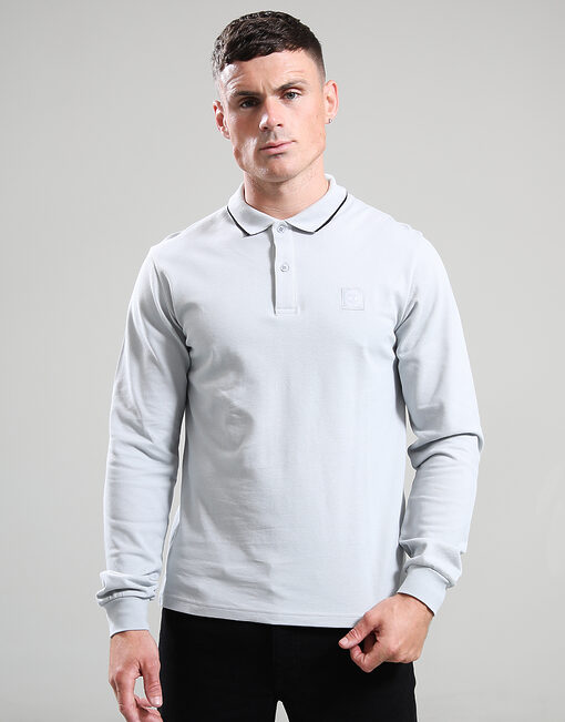 Siren Long Sleeve Tipped Polo Shirt // Ghost Grey
