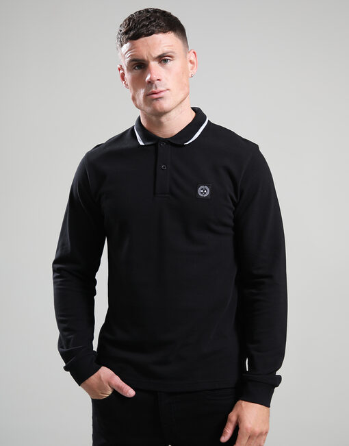Siren Long Sleeve Tipped Polo Shirt // Black