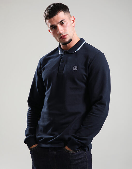 Siren Long Sleeve Tipped Polo Shirt // Navy