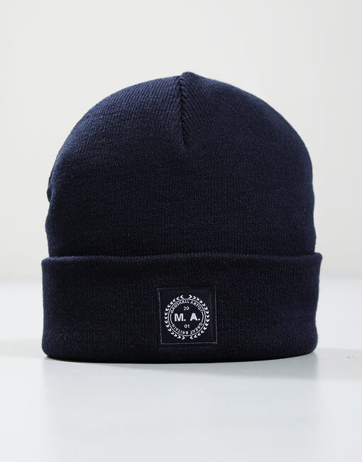Woven Badge Knitted Beanie // Navy