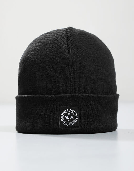 Woven Badge Knitted Beanie // Black